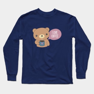 Cute Coffee Drinking Bear T-Shirt Long Sleeve T-Shirt